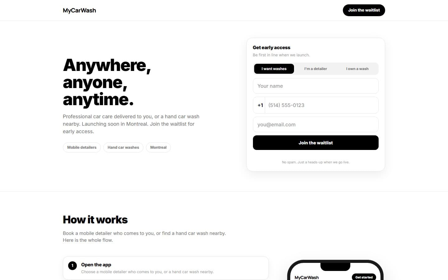 MyCarWash website preview